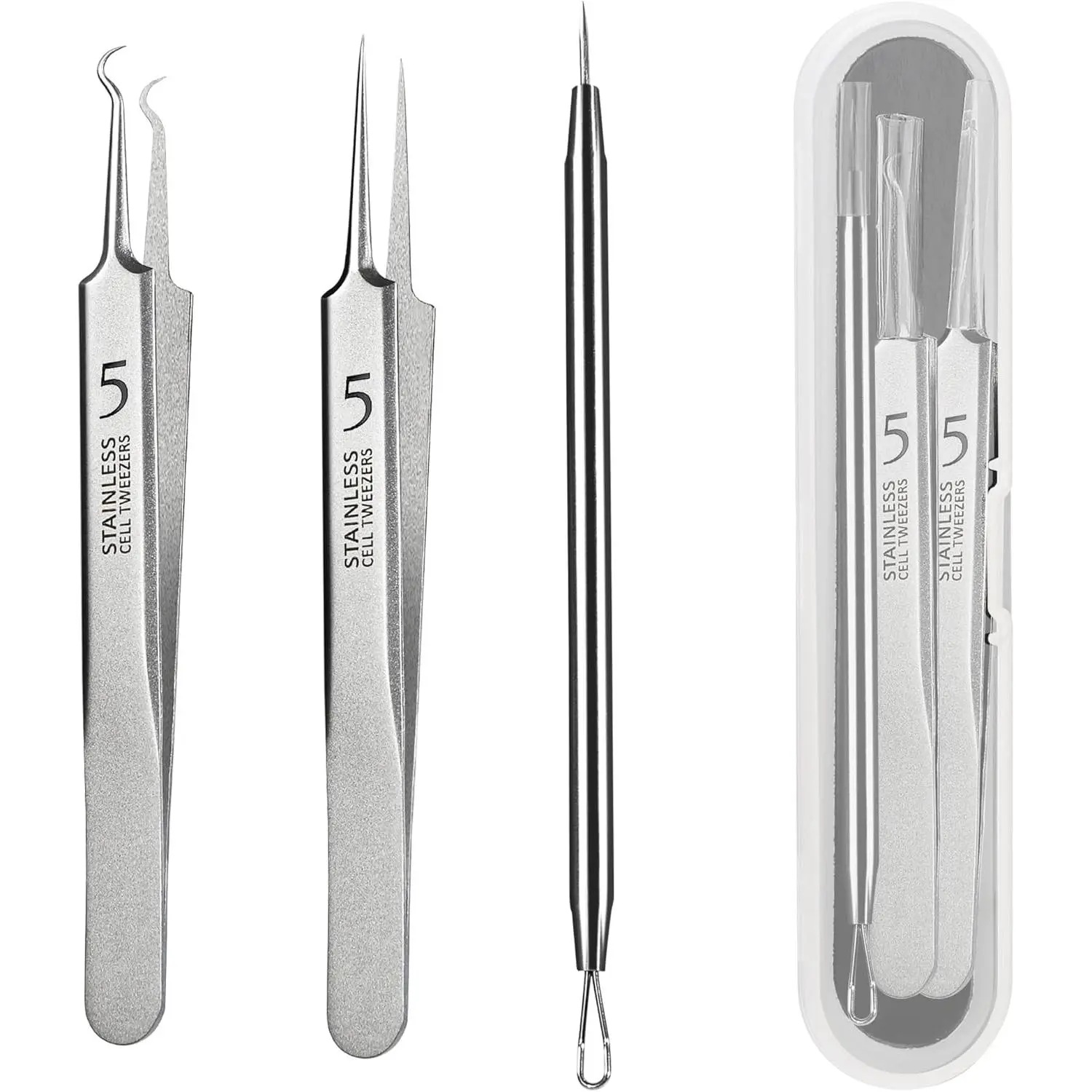 Blackhead Extractor Tools Set - Face Care Tweezers for Removing Blackheads, Milia, Pimples and Ingrown Hairs, 3 Piece Set, Removes Blackheads