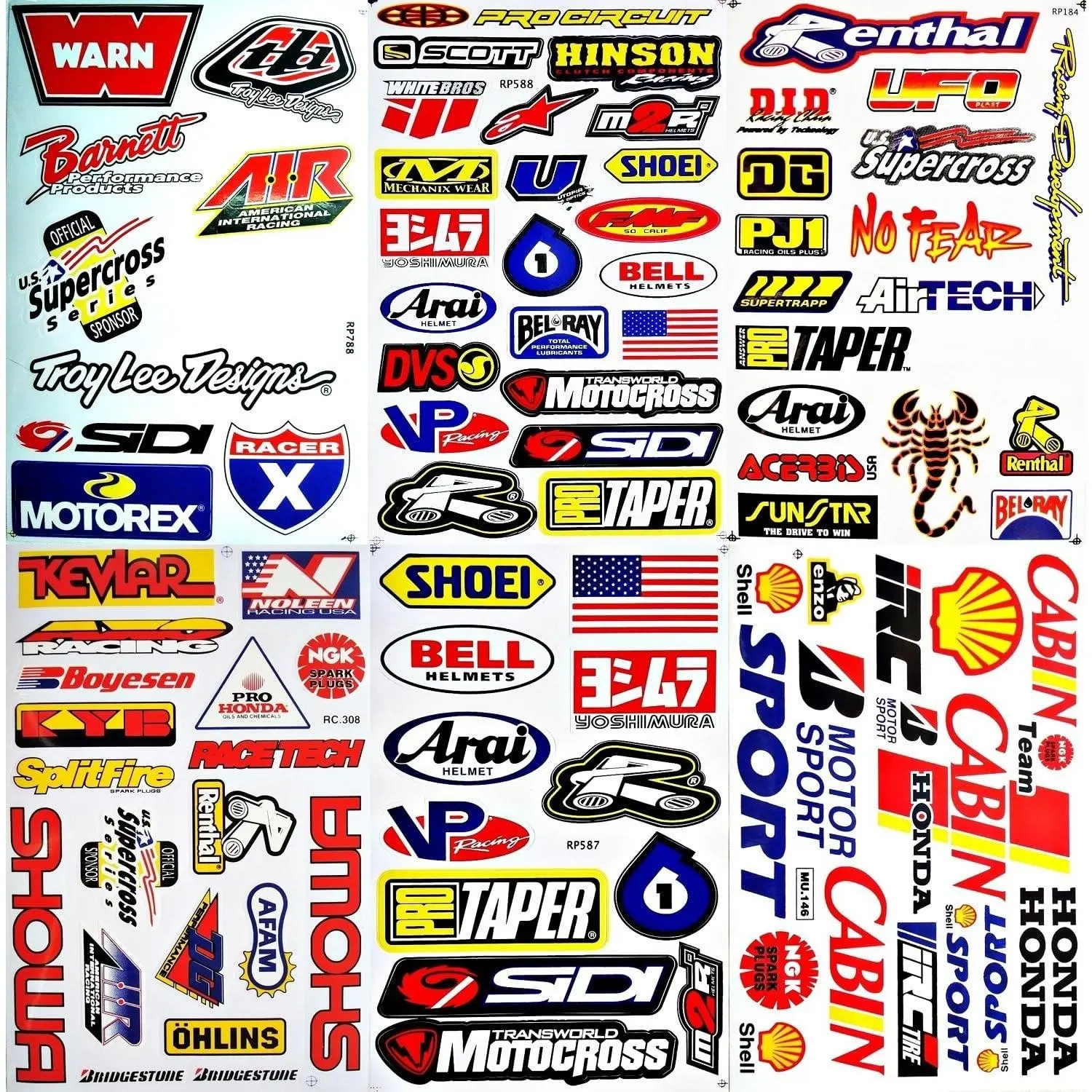 Vinyl Stickers & Decals for Dirt Bikes, Supercross, Motocross, ATVs - 6-Piece Lot (D6015)