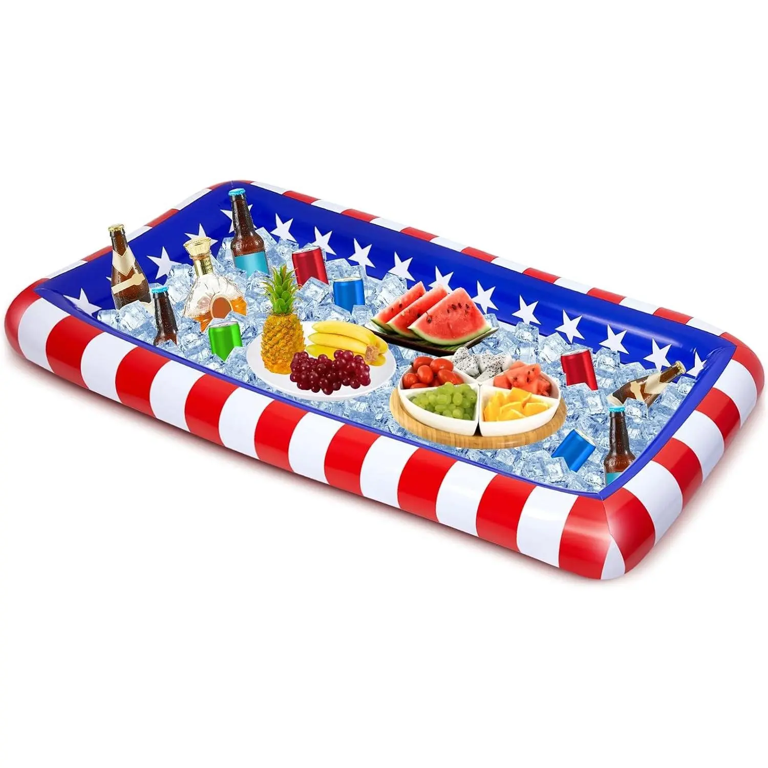 Inflatable Patriotic Ice Serving Bars Inflatable Drink Cooler Buffet Salad Serving Trays Fun Hot Tub Drink Holder Food Floating Cooler Holder for Independence Day BBQ Picnic Pool Party Supplies