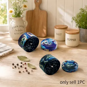 2 Inch 5cm Mini Manual Pepper Mill Peppercorn Dry Spice Grinder Vibrant Blue Purple Cat Face Print Option Compact Kitchen Seasoning Tool Kitchen Gadgets Kitchenware Home Cooking Meal Prep