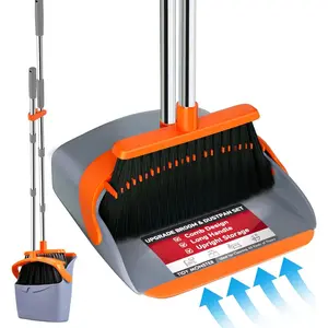 Upgraded Broom and Dustpan Set, 52 Inch Long Handle Standing Cleaning Combo with Self-Cleaning Teeth, Ideal for Household Hair Removal, Kitchen, Office, Indoor and Outdoor Daily Cleaning, Available in Two Classic Color Options
