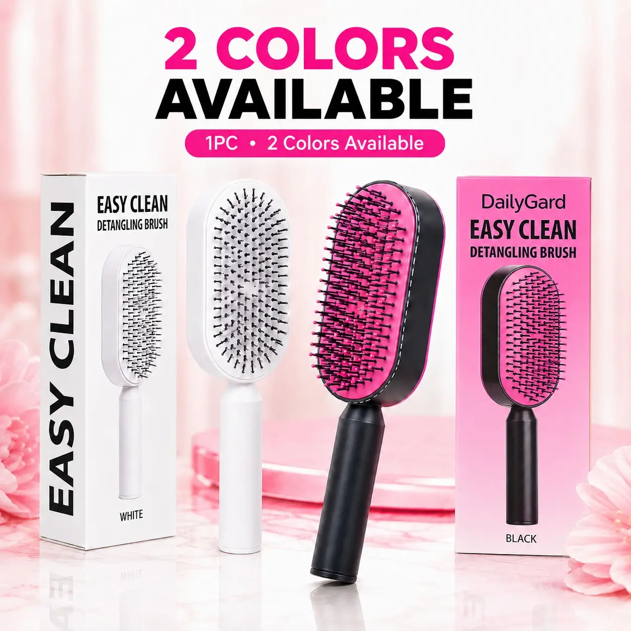 1pc Self-Cleaning Detangling Hair Brush – Detangler Hairbrush, Push-to-Clean One-Button Hair Release, 3D Air Cushion Scalp Massage, Wet & Dry Styling Comb for Long, Curly & Straight Hair, Unisex