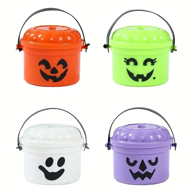 Halloween Retro Cute Plastic Bucket with Pumpkin Face and 'trick or Treat' Text, Durable Water Bucket for Home Decor, Halloween Party Supplies