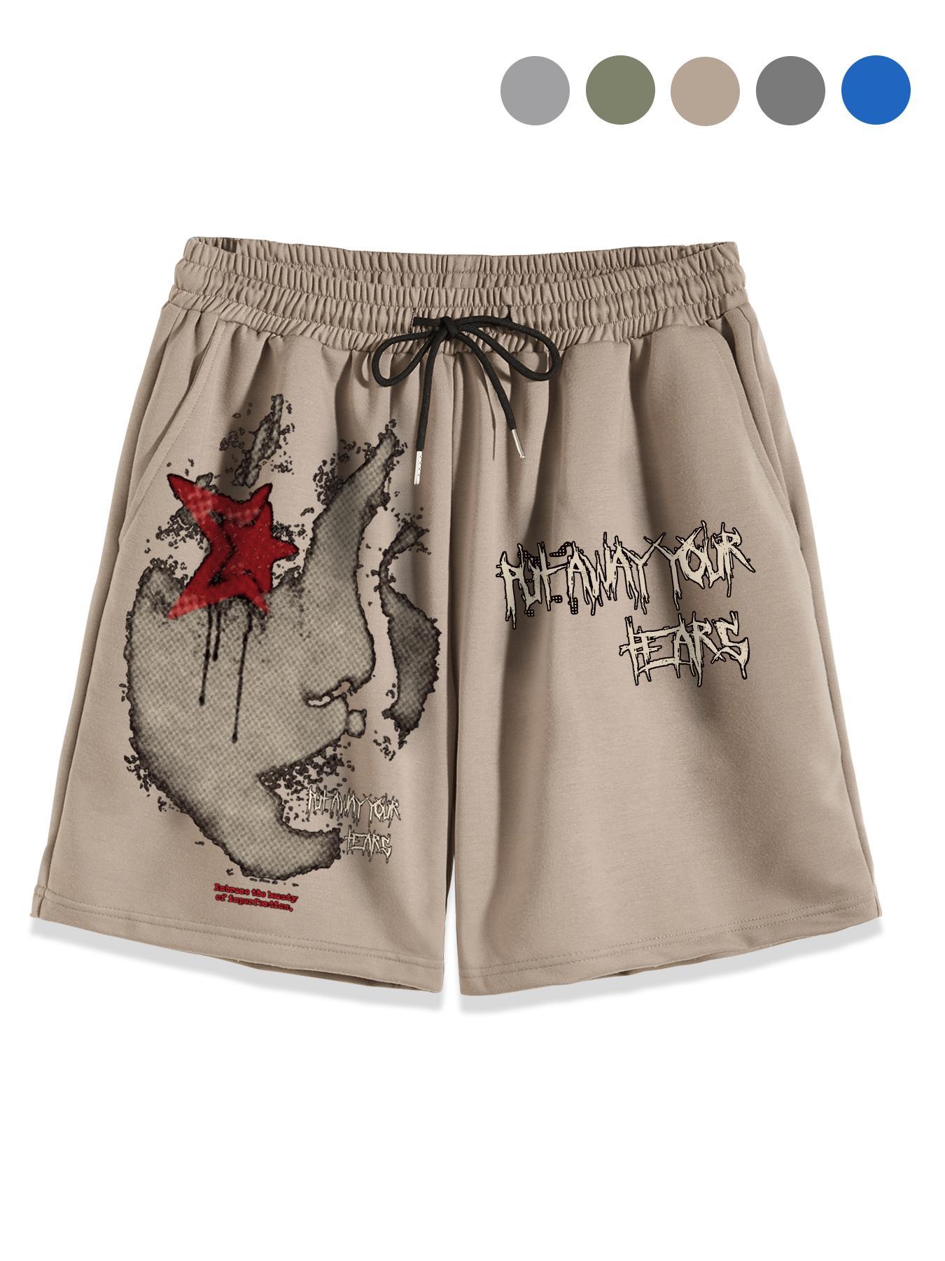 Men's Regular Fit Star & Letter Print Drawstring Waist Shorts, Graphic Shorts, Casual Comfy Track Shorts for Summer, Fashion Men's Bottoms for Daily Wear