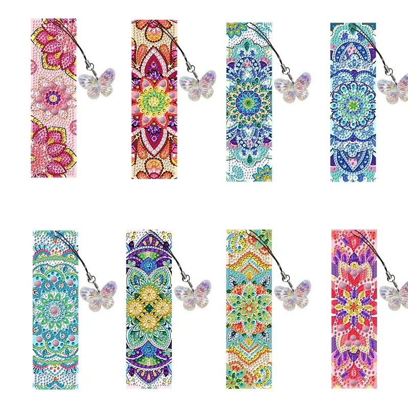 8-piece set of diamond painting art bookmarks - Colorful lotus patterns, 5D irregular diamond painting bookmarks and pendants, DIY handmade home and office supplies reading bookmarks, Book Accessories