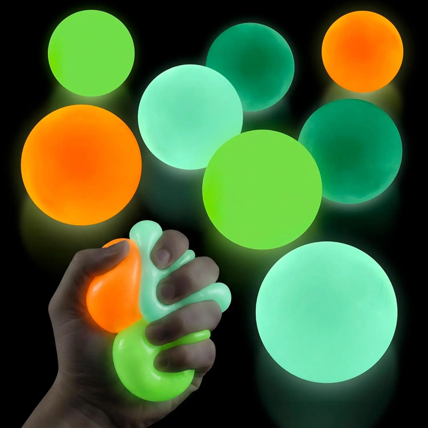 8 Pcs Glow in The Dark Sticky Balls for Ceiling - 1.8" Soft TPR Material, Wall Ball Set for Colorful Room Decorating - Squishy Balls Stick to Wallsfidget toys
