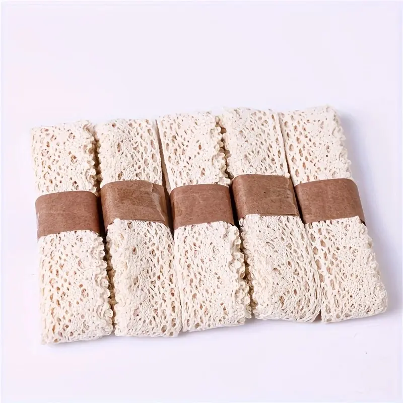 5pcs Cotton Lace Ribbon, Vintage Style Decor, Ideal for DIY Crafts, Scrapbooks, Wedding Decorations, Simple and Practical, Sewing Accessories