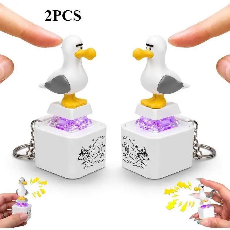2Pcs Seagull Mine Button Keychain Toy, Seagull Funny Clicker Fidget Toys, Stress Relief Sensory Keychain Toy for  Stress Relief Noise Maker Animal Keycaps Funny Gifts Desk Toy, Backpack Novelty Gift