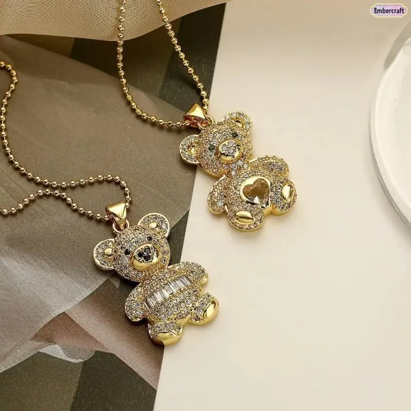 Women’s 18 Karat Gold-Plated Copper Base Chain+Pendant, Cute Zircon Charm Collarbone Necklace, European-American INS-Style Multiple Uses Fashion Accessory Gift For Women