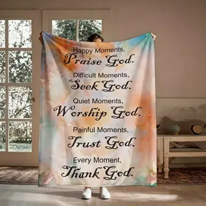 Praise God Seek God Trust God Flannel Throw Blanket, Watercolor Christian Inspirational Soft Cover, Cozy Warm Religious Gift for Believers Her Him, Faith Home Decor for Couch Sofa Bed, Summer AC Nap Blanket, Christmas Easter Baptism Gift for Church Family
