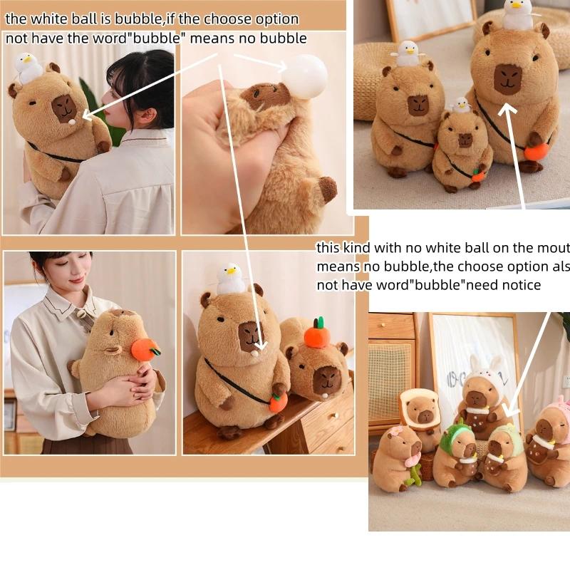 Capybara Plush Toy Simulation Capibara Unicorn Dinosaur Dress Boba Bread Fruit Food Decor Birds Bubble