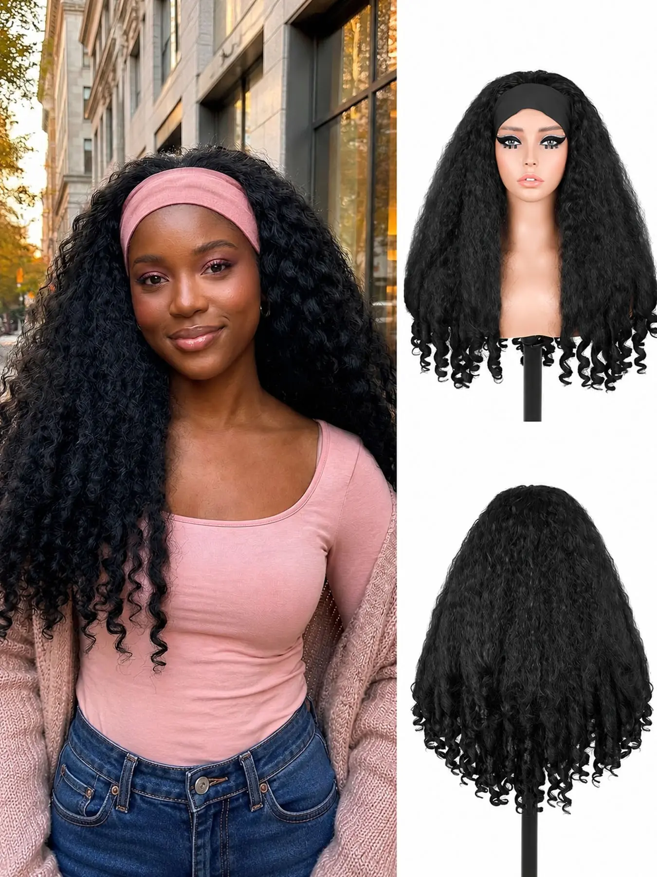 Curly Headband Wig Synthetic Braided Hair Texture with Unique Bouncy Curls in the End 24 Inch