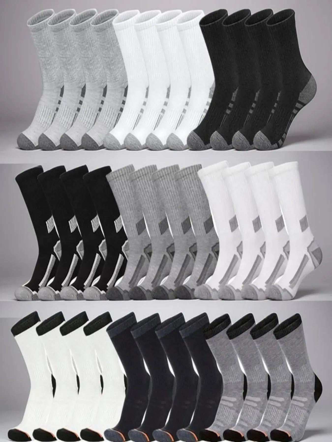 36 Pairs Men's Socks, Colorblock Crew Socks, Grip Non Slip Sports Socks, Athletic Socks, Shock Absorbing Anti-Slip Durable Sports Socks, Teen Basketball Socks, Outdoor Hiking Breathable Socks, Sock Packs, Large Size, Moisture-Wicking, Comfortable Soft