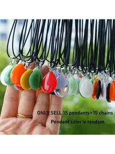 15Pcs Multi Color Imitation Crystal Drop Pendants with Faux Leather Cord Set DIY Jewelry Making Kit for Necklace Earring Bracelet Crafting Christmas Party Gift (15 Pendants + 15 Necklaces)