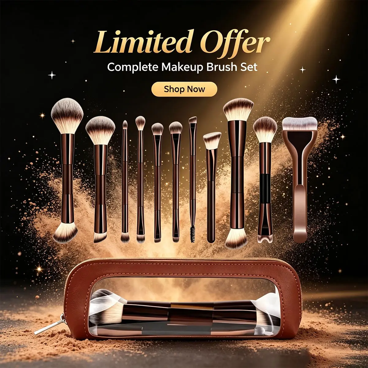 11-Piece Makeup Brush Set with Case, Cosmetics Brushes Set, Includes Foundation, Powder, Blush, Contour, Concealer, Eyeshadow, Brow Brushes, Essential Beauty Tools