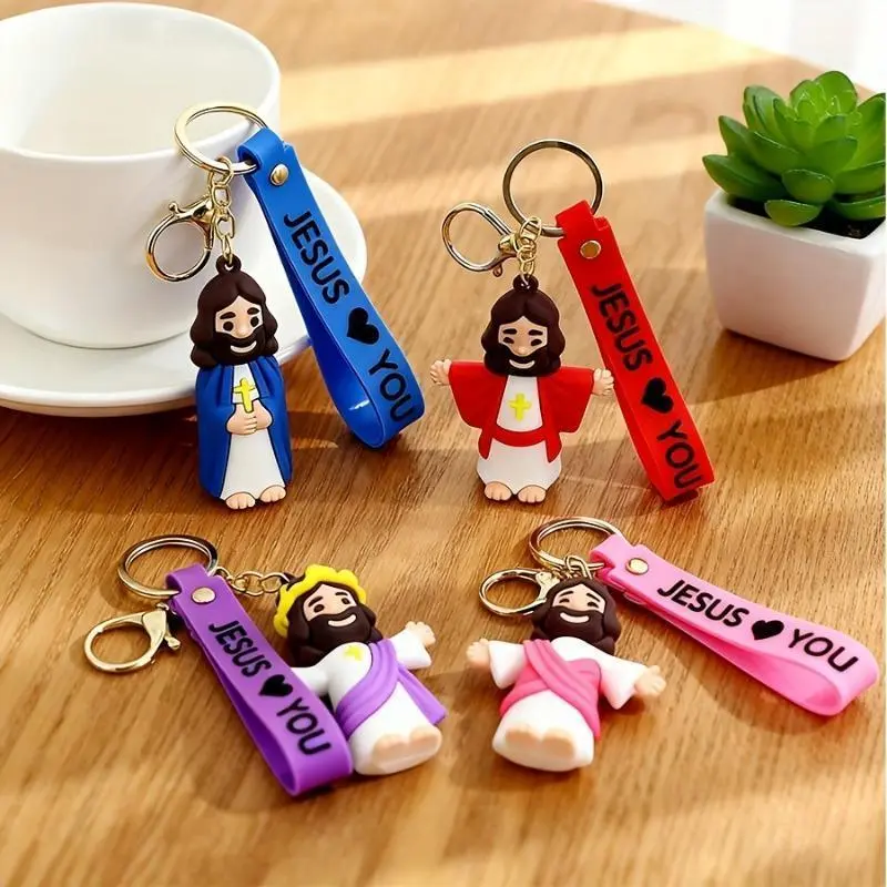 2-Pieces Religious Cartoon Characters Keychain Mini Dolls - Jesus Mini Figures, Small Jesus Figurines, Soft Christian Faith Sports & Outdoor Protective Accessories, Women’s Ideal Christmas Gift, Keyring Bag Ornament