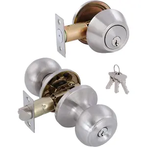 Keyed Identical Deadbolt Door Knob Combo Set - Single Cylinder Lock With Classic Satin Nickel Exterior Knobs for Entrance and Front Door
