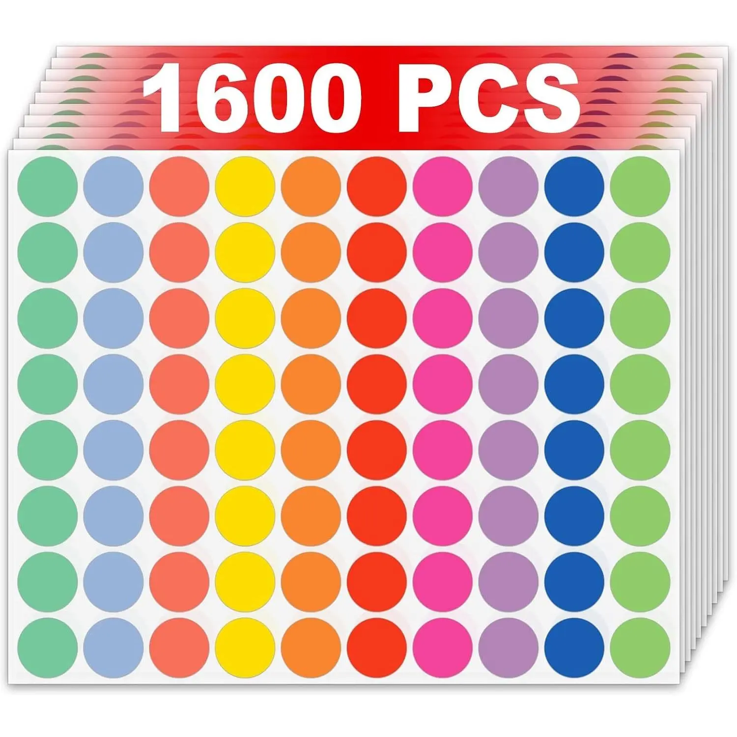 10 Different Colored Circle Dot Stickers for Toddlers Kids 3/4 Inch 1600 Pcs, 20 Assorted Blank Garage Sale Price Stickers Sheets for Classroom Student Home, Round Color Coding Label Stickers