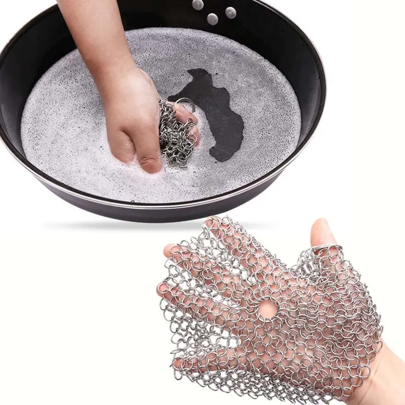 1pc/2pcs Cast Iron Cleaner, Stainless Steel Brush Cloth, Metal Scrubber, Suitable for Pots and Baking Pans, Cast Iron Chain Scrubbers Kitchen Gadgets Cleaning Products for Commercial Cleaning Services/shops