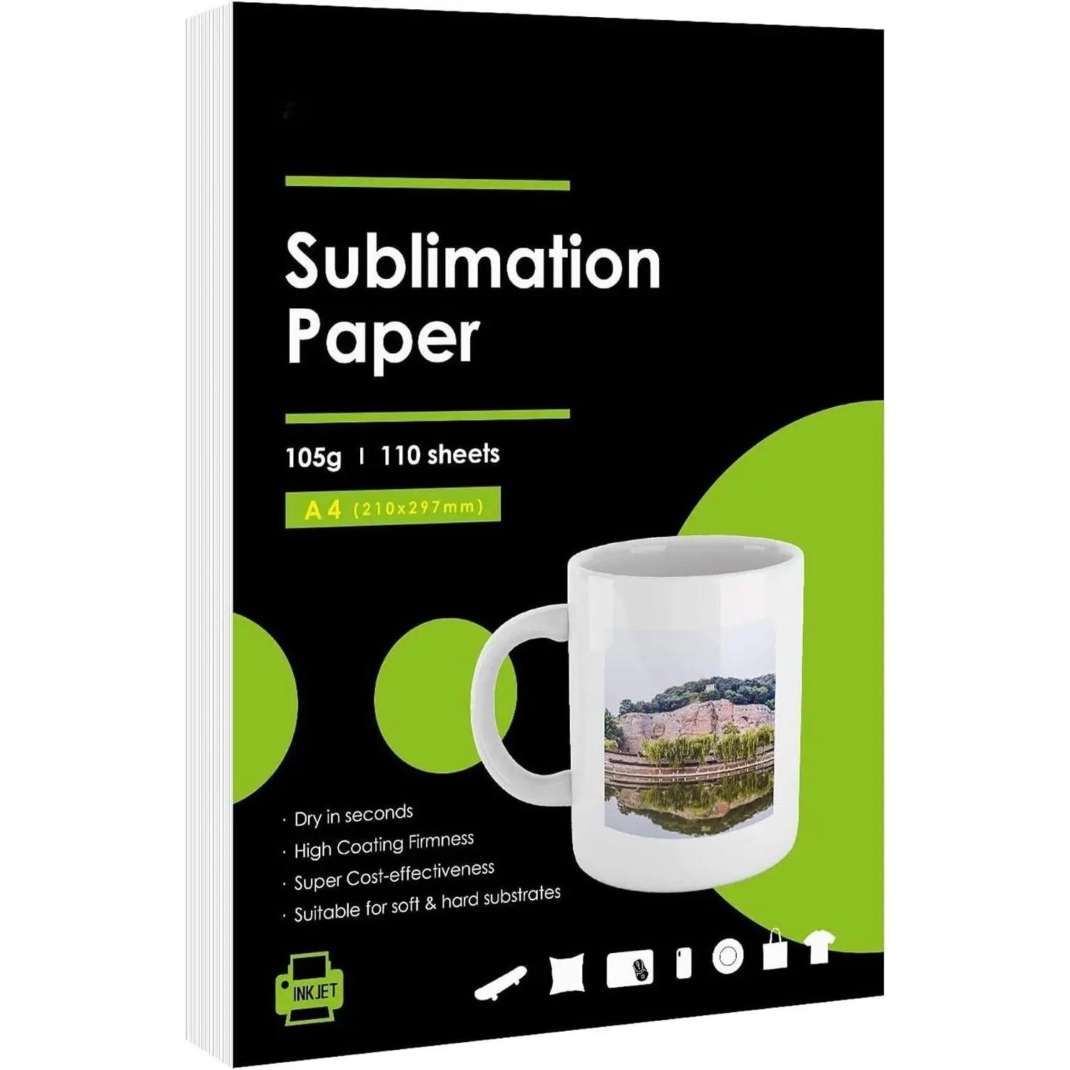 Sublimation Paper 8.3x11.7 Inch 110 Sheets 105g for Heat Transfer Light Fabric, T Shirt, Mug, Tumbler, Compatible with Inkjet Printer with Sublimation Ink