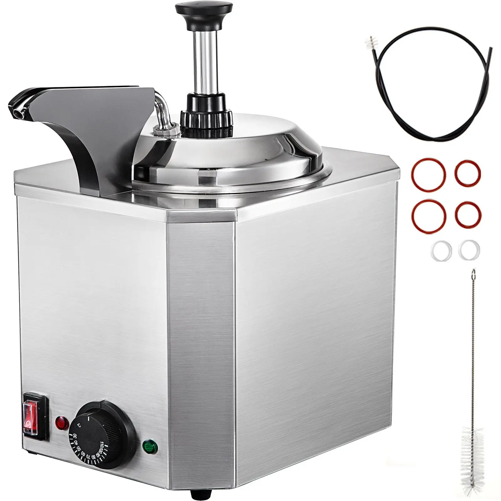 VEVOR Cheese Dispenser with Pump, 2.6 Qt Capacity Cheese Warmer, Stainless Steel Hot Fudge Warmer with Pump 650W Cheese Dispenser, 30-110 Temp Adjustable, for Hot Fudge Cheese Caramel