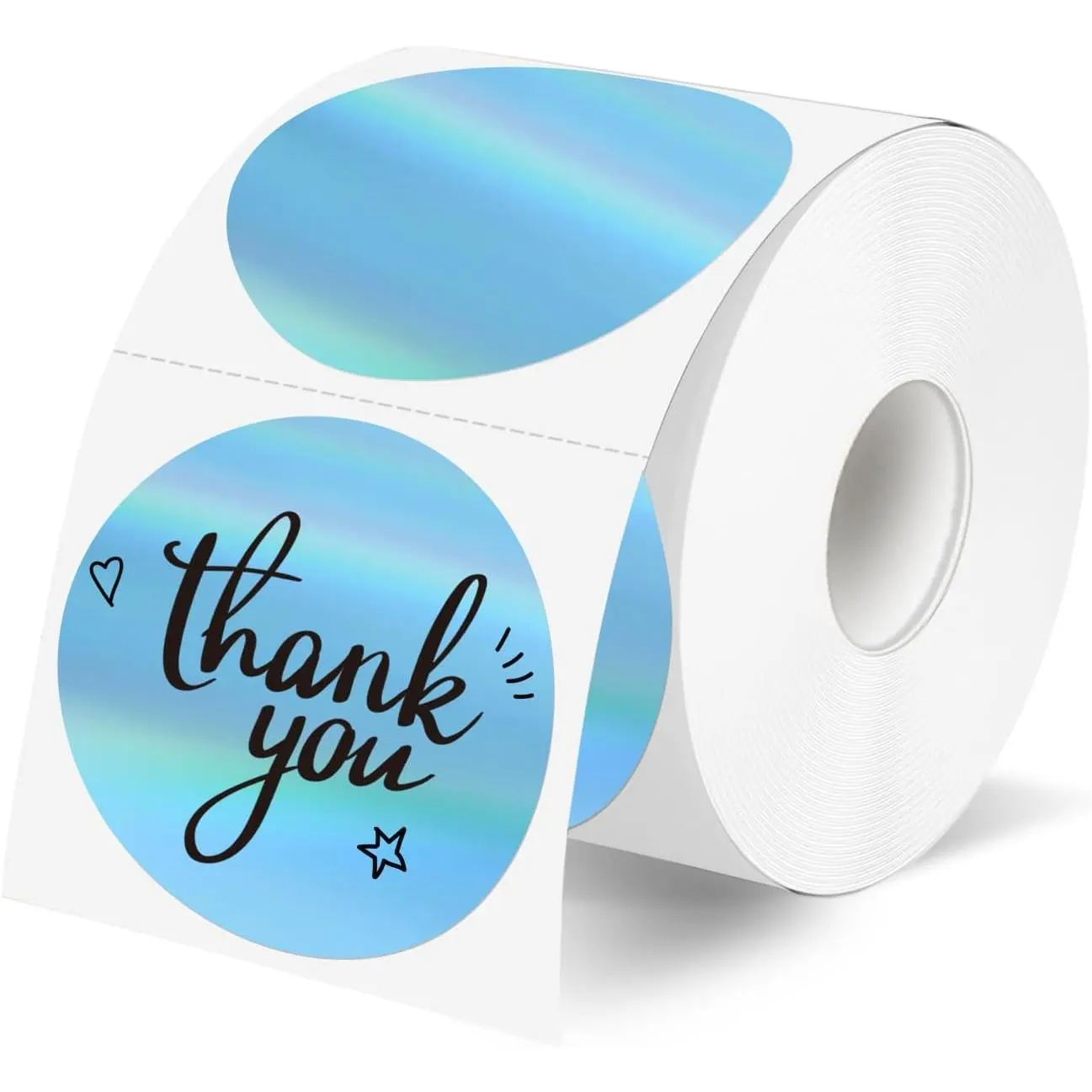 2" Circle Holographic Thermal Label Stickers Blue, Round Printable Rainbow Glitter Thermal Printer Sticker Labels for  Wrapping, Self-Adhesive Name Price Tag DIY Custom Logo Design
