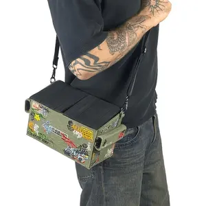 Canvas Embroidered Crossbody Bag, Graffiti Style Military Shoulder Bag, Multifunctional Storage Bag, Fashionable and Practical