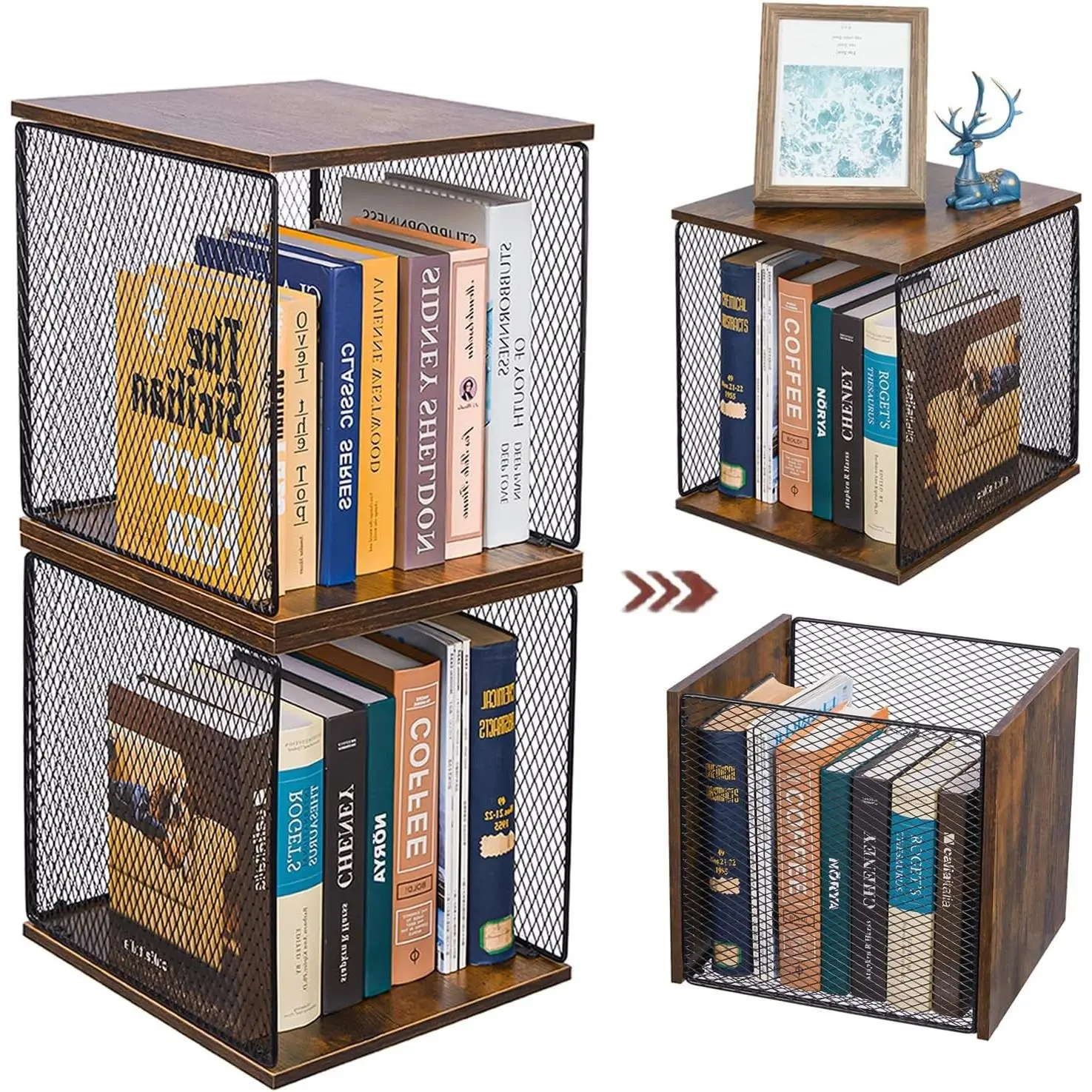 2-Cube Wood Frame Organizer DIY Kit - Variable Stackable Wooden Shelves for Book Storage, Kid Bedroom & Living Room, Black Brown Small Organizer (No Vinyl Storage)