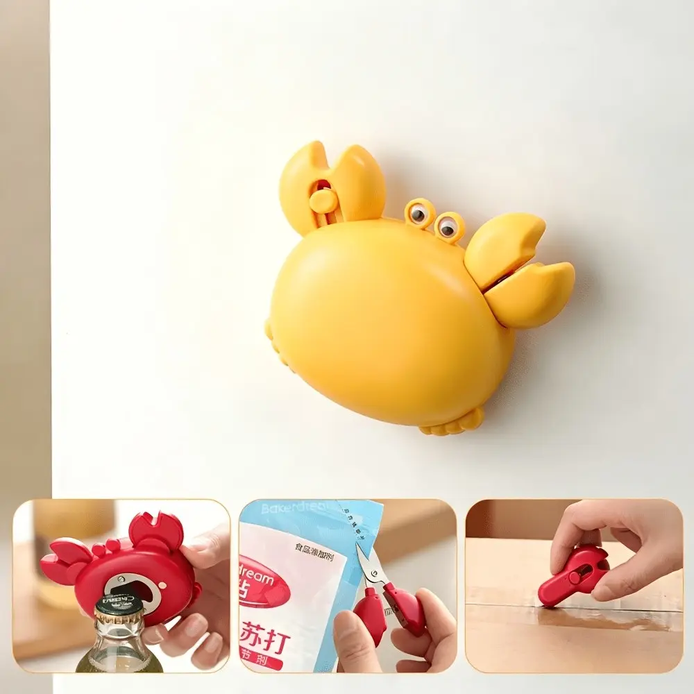4-in-1 Cute Crab Magnetic Bottle Opener with Cutter & Mini Scissors Multifunctional Kitchen Gadget