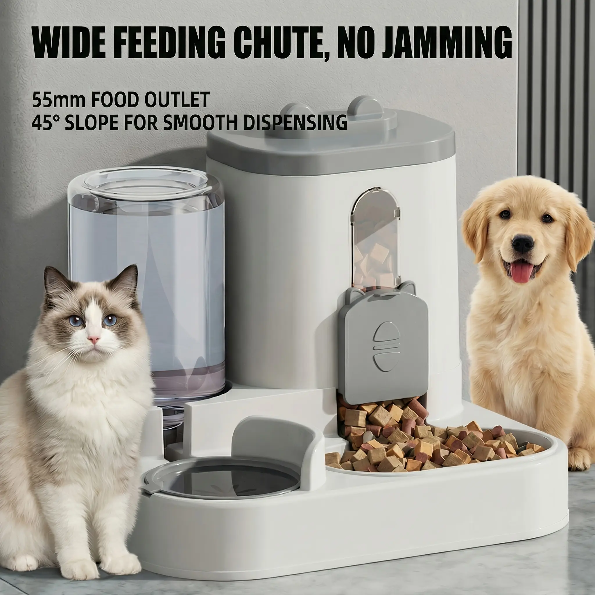 Gravity Pet Feeder and Water Dispenser 2-in-1 – No-Electricity Dry Food Dispenser for Cats & Dogs, Large Capacity Automatic Gravity Feeding Station with Portion Control