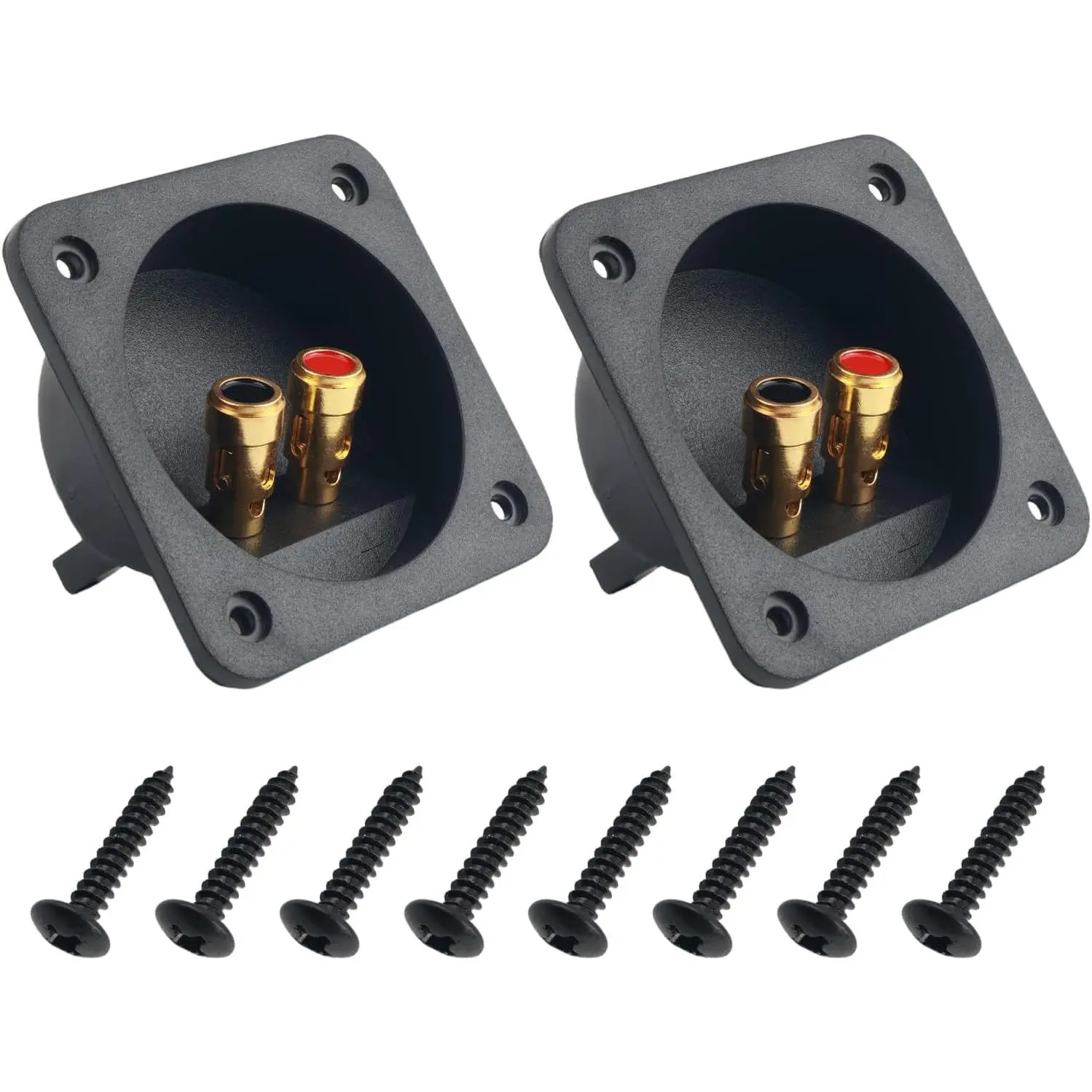 2 count Speaker Box Terminal with Double Binding Posts,Square-Shaped Subwoofer Box Terminal for Speaker Wiring,Essential Sub Boxs Terminals  Accessories with 8 count Screws
