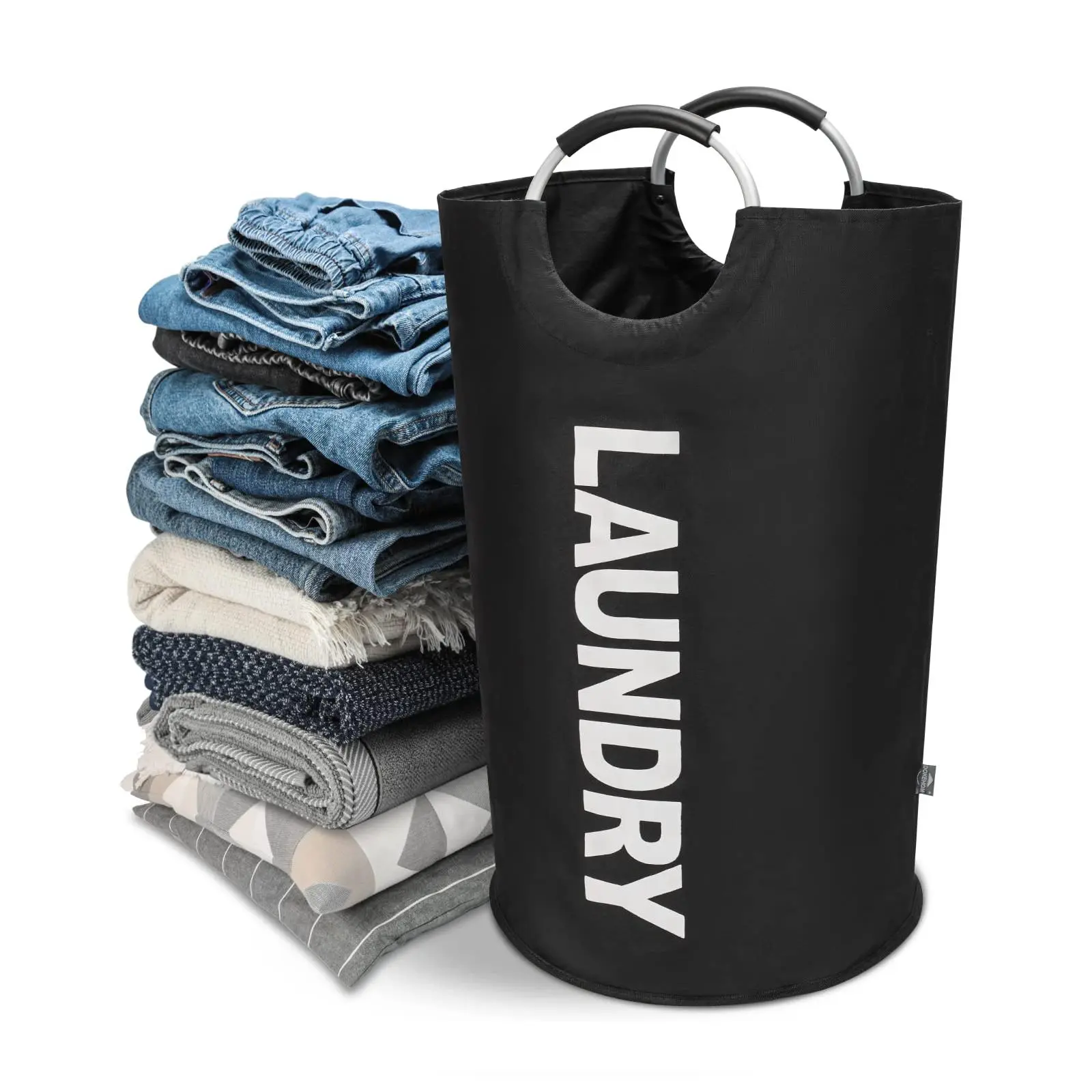 90L Large Collapsible Waterproof Laundry Hamper - 600D Oxford Fabric, Anti-Tear Reinforced Edge, Reinforced Handle, Space-Saving Portable Storage Pouch for Bathroom, Dormitory, Home