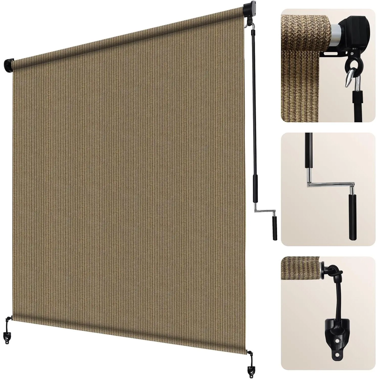 Patio Shades Roll Up Outdoor Roller Shade (10'Wx8'H), Cordless Exterior Roller Blinds Cloth for Porch Pergola Gazebo, Walnut