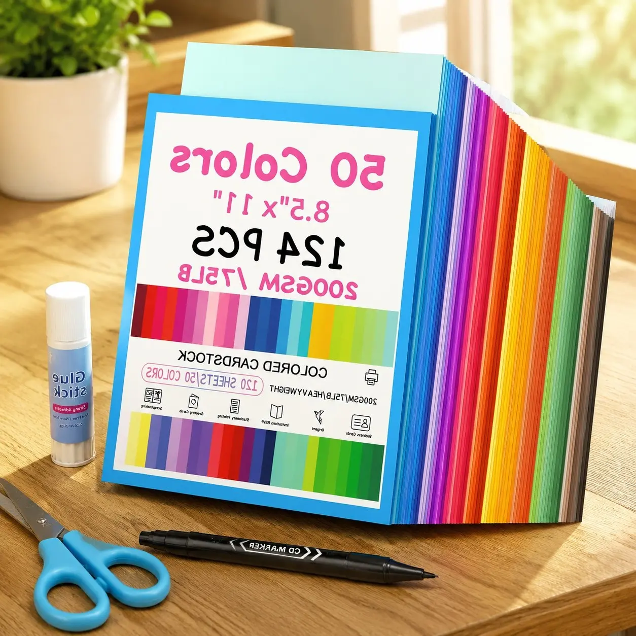124PCS Colored Cardstock 8.5" x 11", 50 Assorted Construction Paper Bulk 200GSM/75LB Colorful Card Stock for Scrapbooking, Heavyweight Printer Paper for CardMaking, Crafts, Kids School SuppliesGift