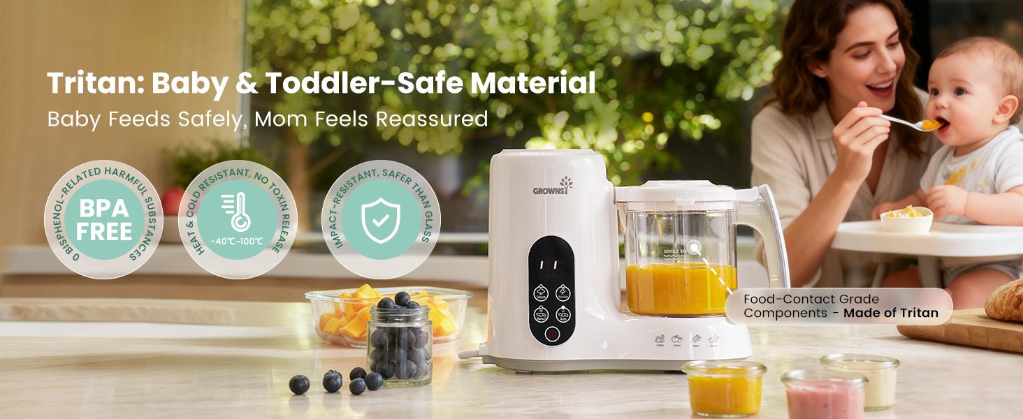 Grownsy 1-Step Baby Food Maker – BPA-Free Blender with Large Bowl, Steam Basket, Auto Cooking, Grinding, Sterilizing & Auto Pause for Homemade Healthy Baby Food