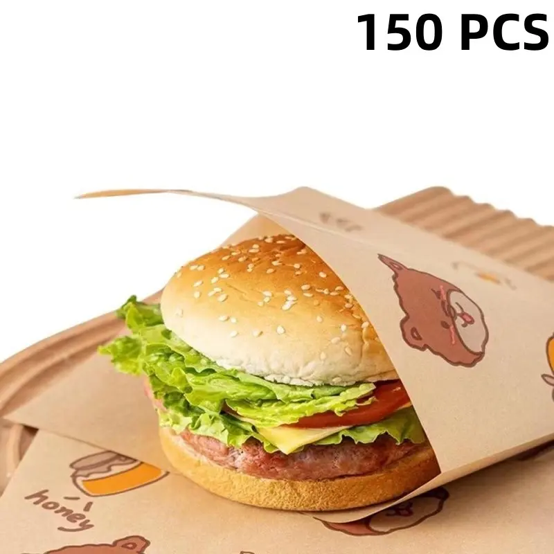 150 Pcs Oilproof Kraft Paper Sandwich Bags, Recyclable Food Storage Bags, Disposable Snack Bags for Households, Bakery, Hamburger, Cookies, Treats, Lunch