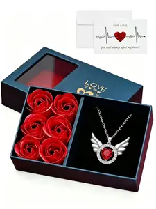 Eternal Flower Angel Wings Ruby Necklace, Rose Jewelry Box, Perfect Gift for Valentine's Day, Birthday, Mom, Friend