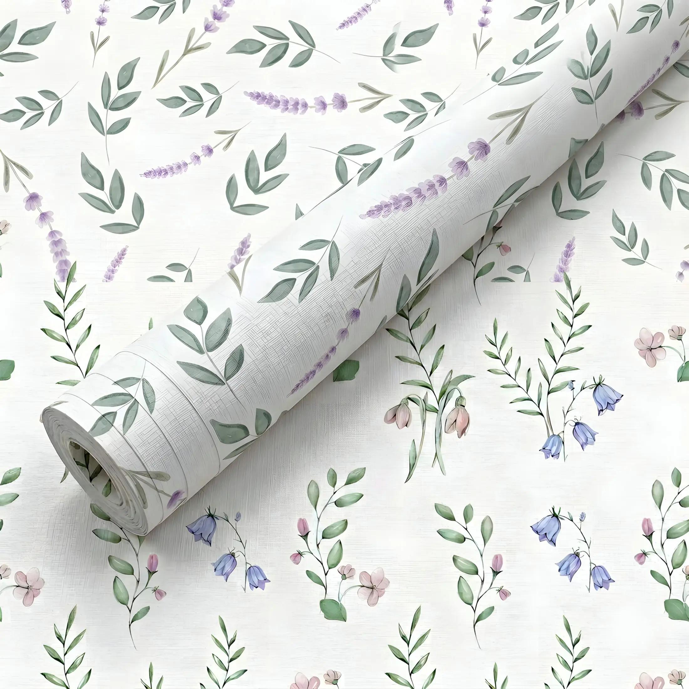 Watercolor Lavender Self-Adhesive Wallpaper, Waterproof Fade-Resistant, Easy Cut and Remove, 44.5cm Wide, Ideal for Bedroom, Entryway, Study Room Decor