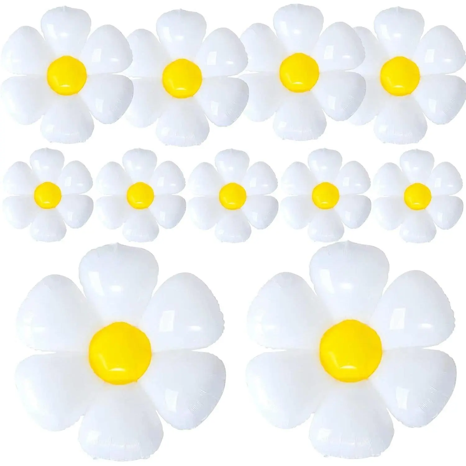 11PCS Daisy Balloons,Huge White Flower Daisy Foil Mylar Balloons for Shower Wedding Groovy Boho Daisy Birthday Party Decorations (43in''28in''16in'')