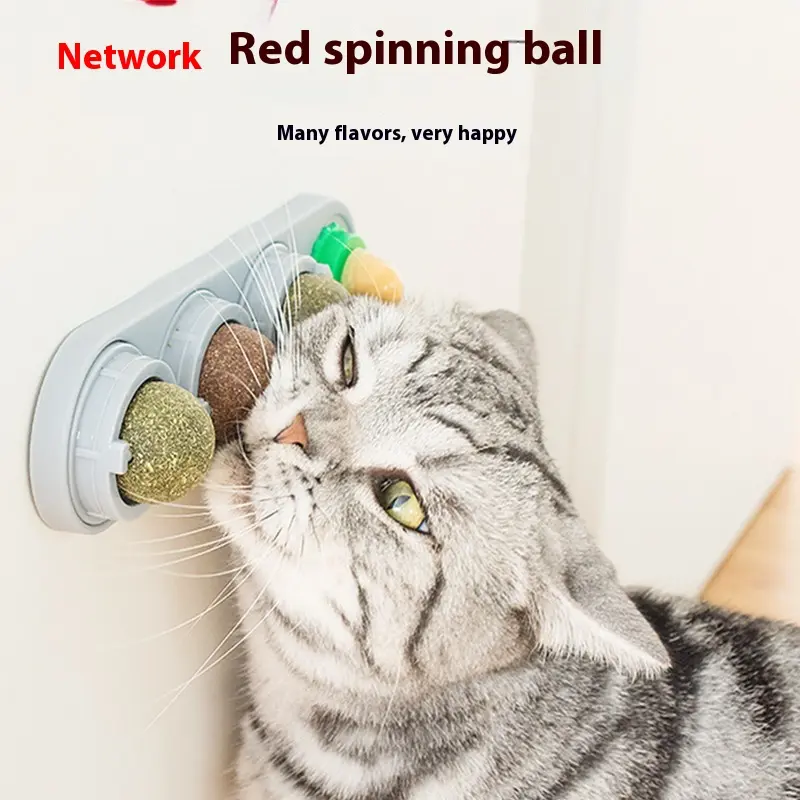 4-in-1 Rotating Catnip Ball Toy, Silver Vine Wall Stick for Teeth Cleaning & Digestive Health, Edible Safe Kitten Play Toy