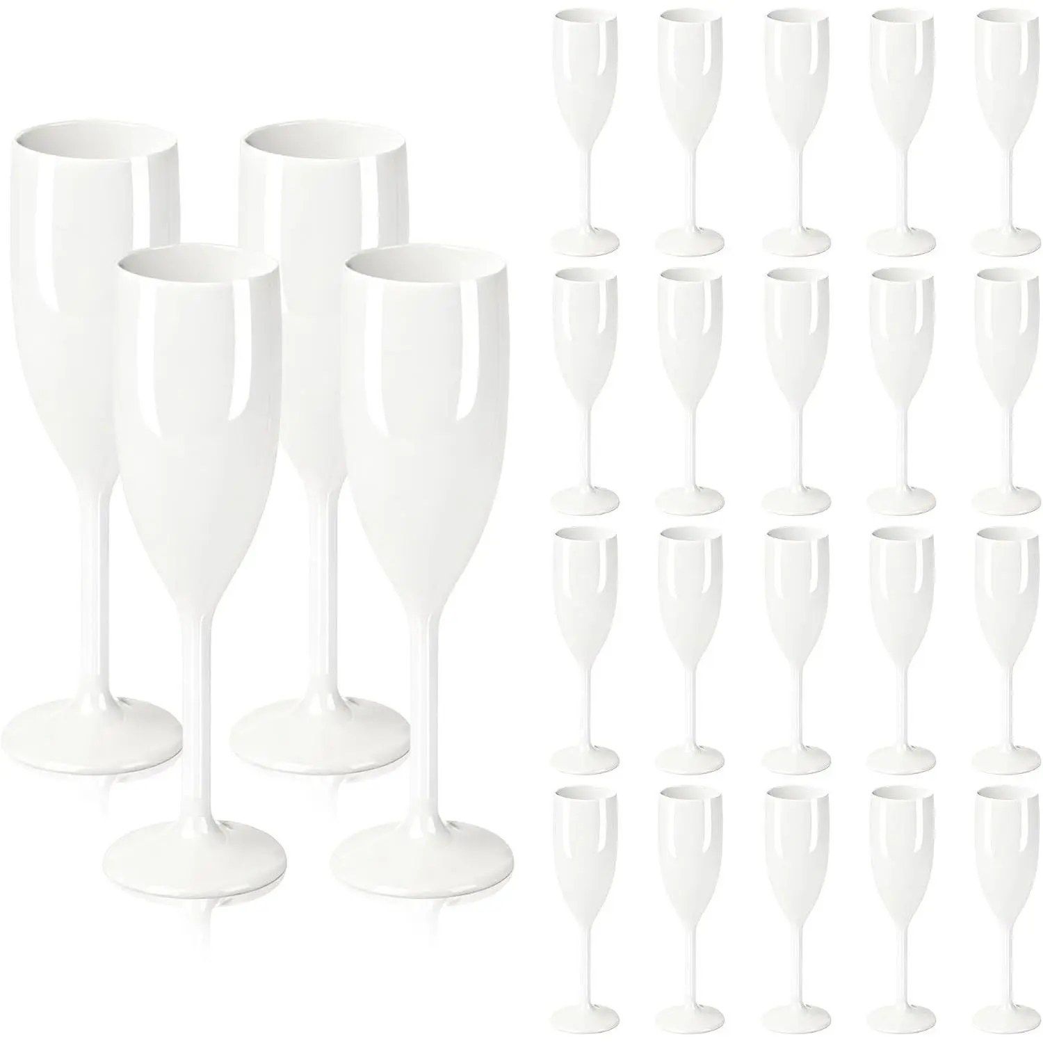 Shatterproof Reusable Plastic Champagne Flutes Acrylic Goblet Cups for Wedding Party Dinner Mimosa Bar Anniversary Birthday, 24 Pack White