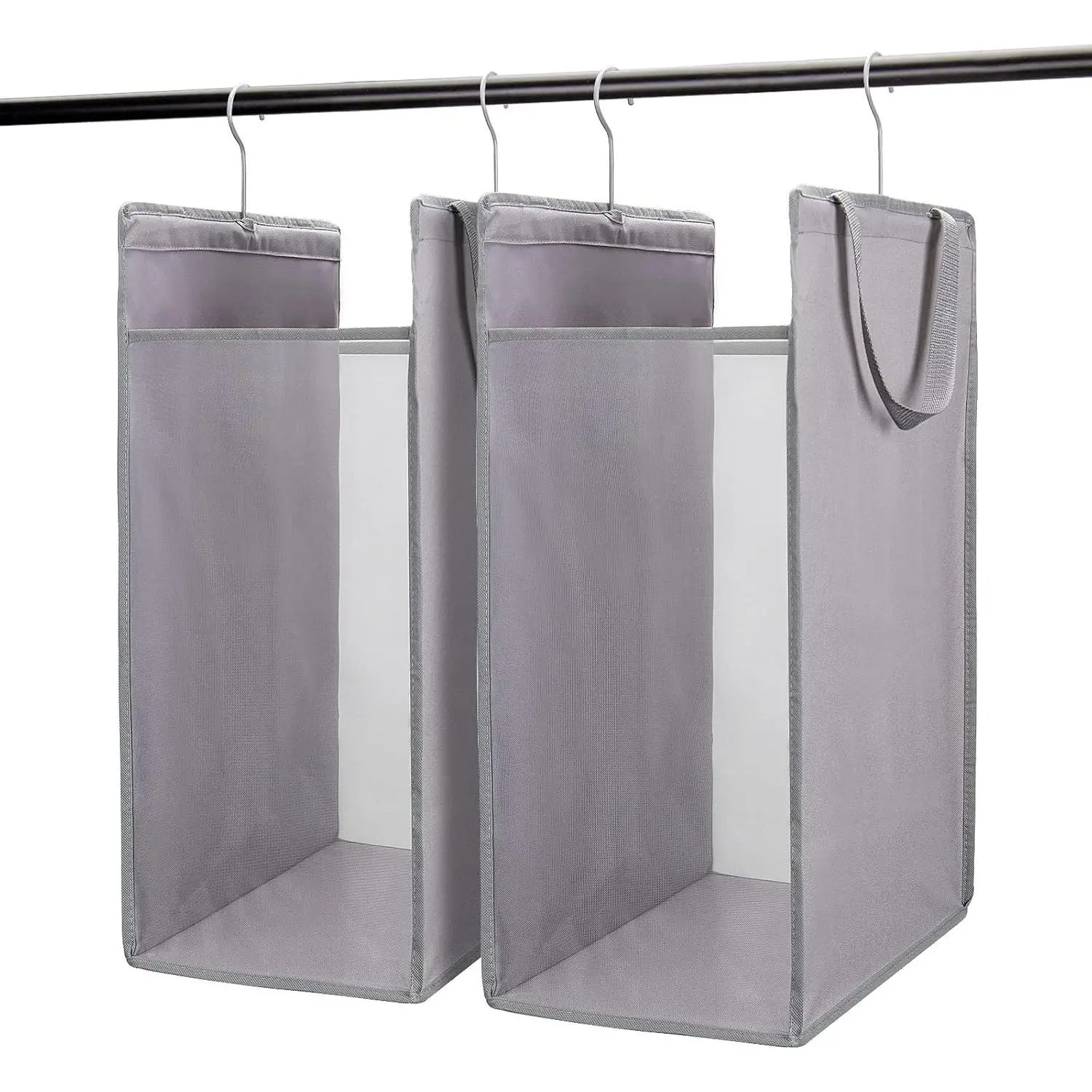 Hanging Laundry Hamper, Hanging Laundry Basket, Slim Laundry Hamper Bag with Handles, Portable Hanging Closet Hamper, Mesh Heavy Duty Hanging Laundry Bag Grey 2 Pack