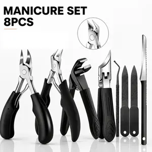 8PCS Professional Stainless Steel Toenail Clipper Set for Thick, Ingrown Nails - Heavy-Duty Kit with Angled Blade, Nail File for Seniors Men & Women