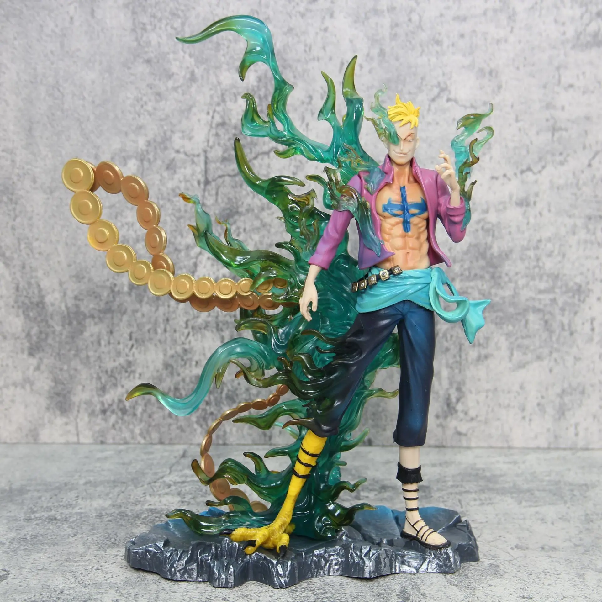 12.99 Inch Phoenix Marco Anime Figure, Iu Phoenix Ace Marco, One Piece Marco Statue, Transparent Flame Base, Whitebeard Crew Collectible Gift, PVC Collectibles