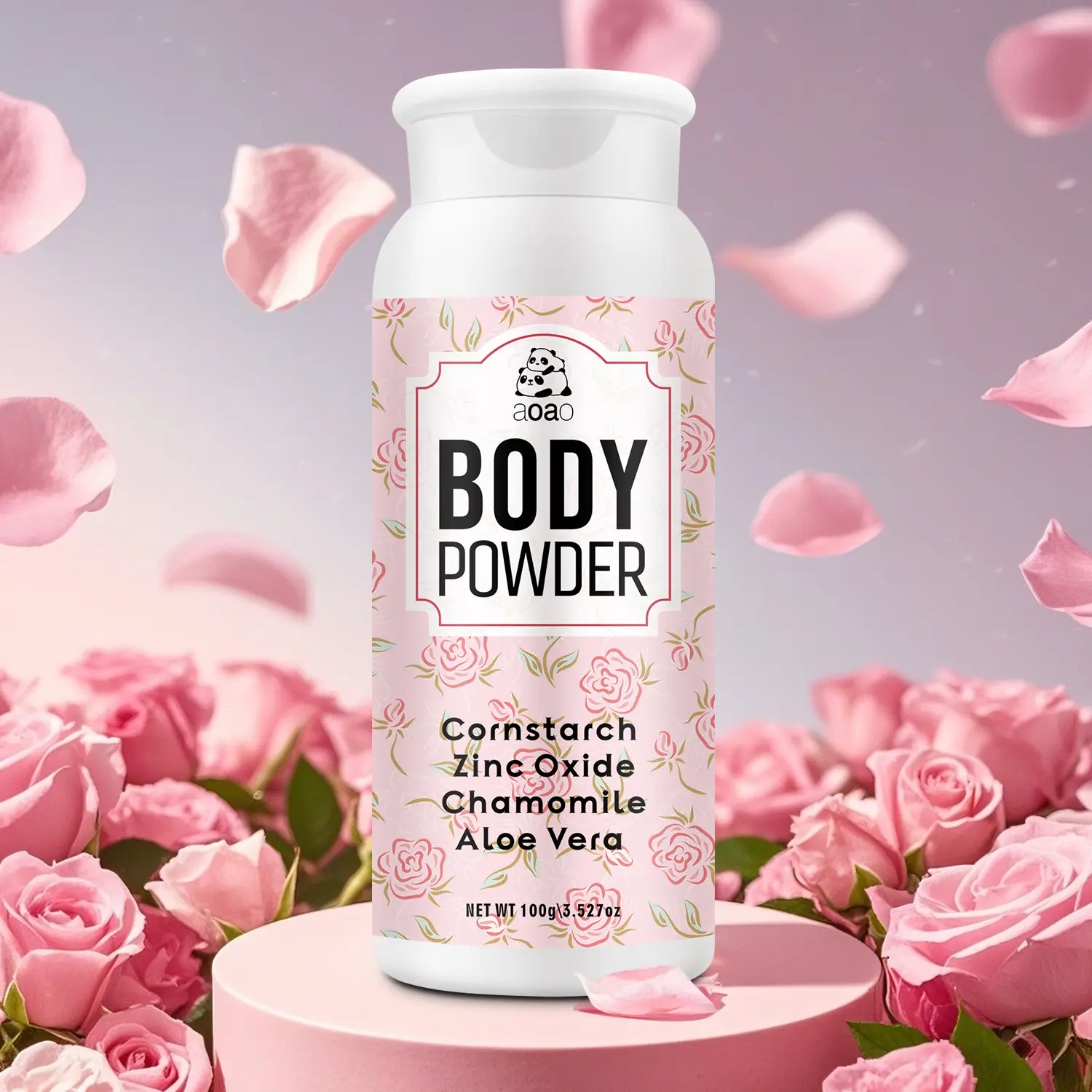 Rose Body Powder, Long-Lasting Fresh Rose Scent, Keeps Skin Dry and Smooth, 100g Bath Powder, Moisturizing and Refreshing, Corn Starch Powder for Body, Scented Dusting Powder