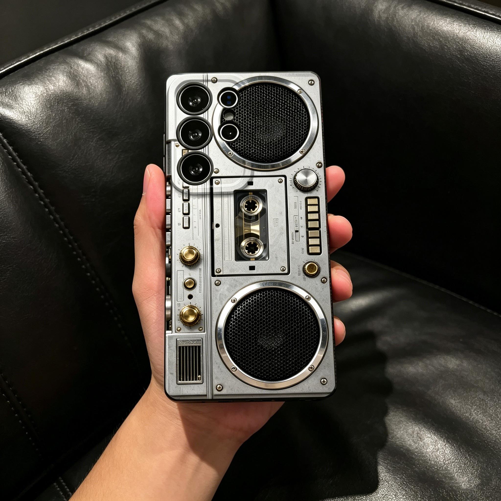 Retro Boombox Cassette Player Pattern Phone Case, Soft Silicone,Fully Protected and Shockproof For Samsung Galaxy S26 S25 S24 S23 S22 S21 Ultra Plus S25edge S24FE A14 A15 A16 A35 A36 A53 A54 Note20ultra Cool Vintage S26+ S25+ S24+ S22+