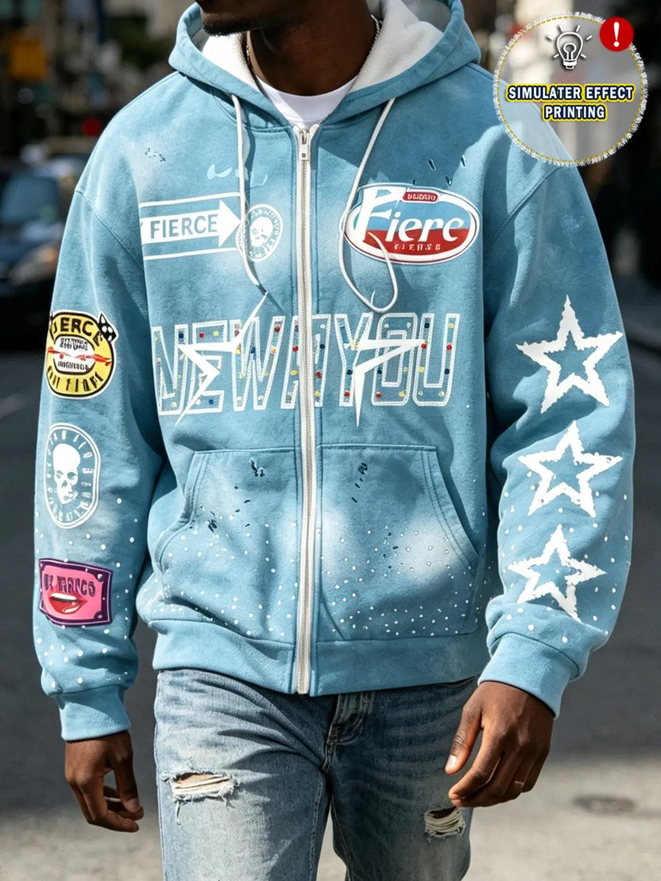 Men's Hip Hop Full Zip Hoodie, Trendy Y2K Street Print Sweatshirt, Casual Long Sleeve Zip-Up Top, Fall & Winter Fashion