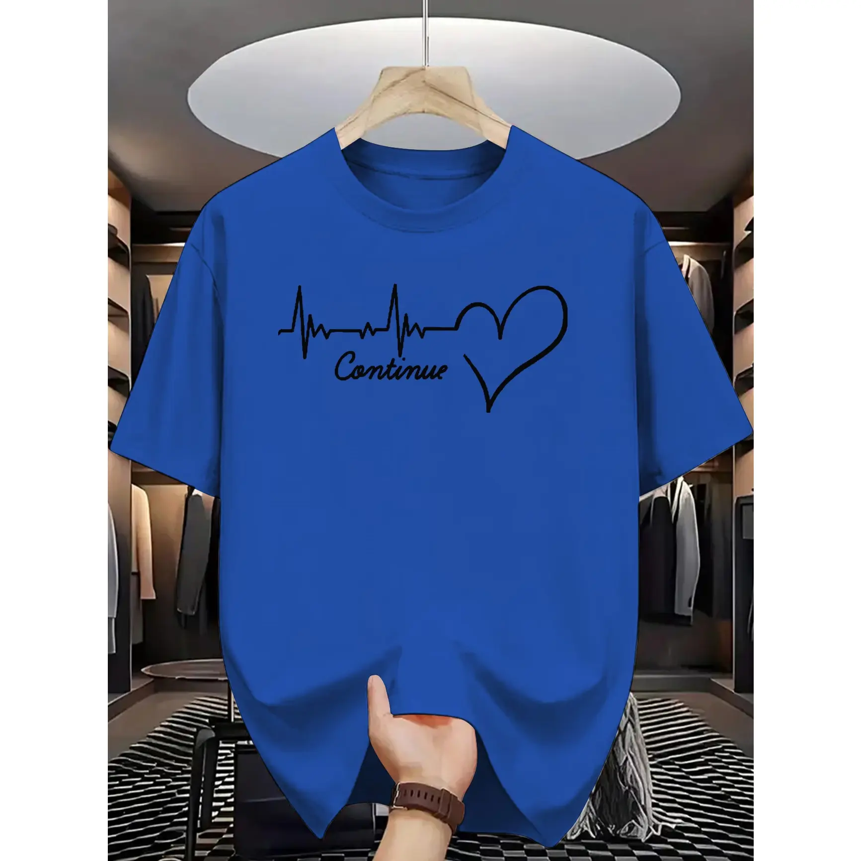 Men's Oversized Cotton Short-Sleeve T-Shirt - Heartbeat & Love Heart Graphic, Casual Comfy Fabric Tops, Summer Vibes, Valentine Gift for Him/Her, Lightweight