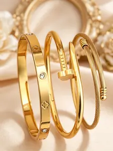 Elegant Women's Bracelet Set, Stackable Bracelets, Elegant Bangle, Bracelets Jewelry, Stainless Steel Adjustable Open Design, Hypoallergenic, Fade-Resistant, Perfect for Parties and Gifts