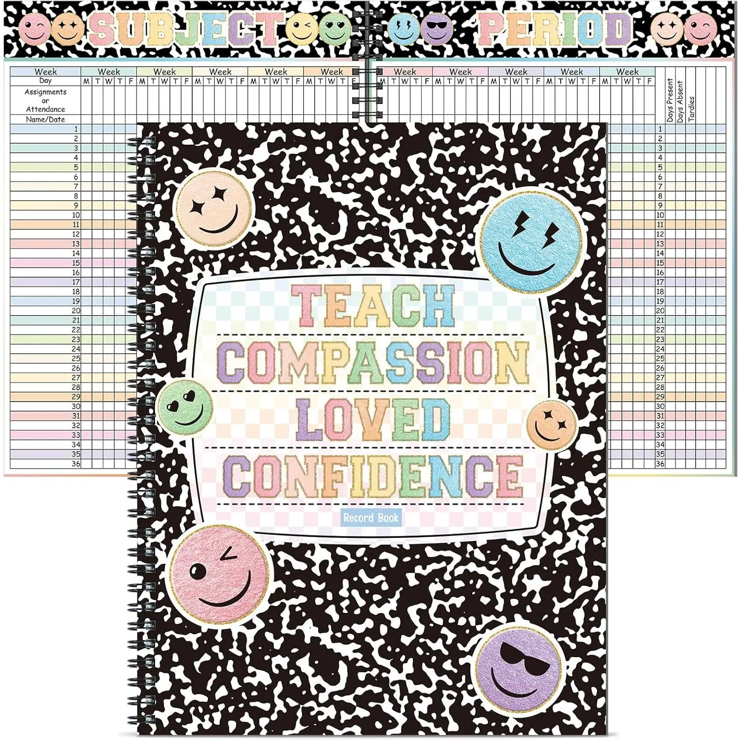 2026-2027 Spiral Bound Composition Notebook & Teacher Record Book, 8.5x11, Pastel Face Color Pattern, Double-Sided Printing, Classroom & Office School Supplies for Teachers, Gradebook